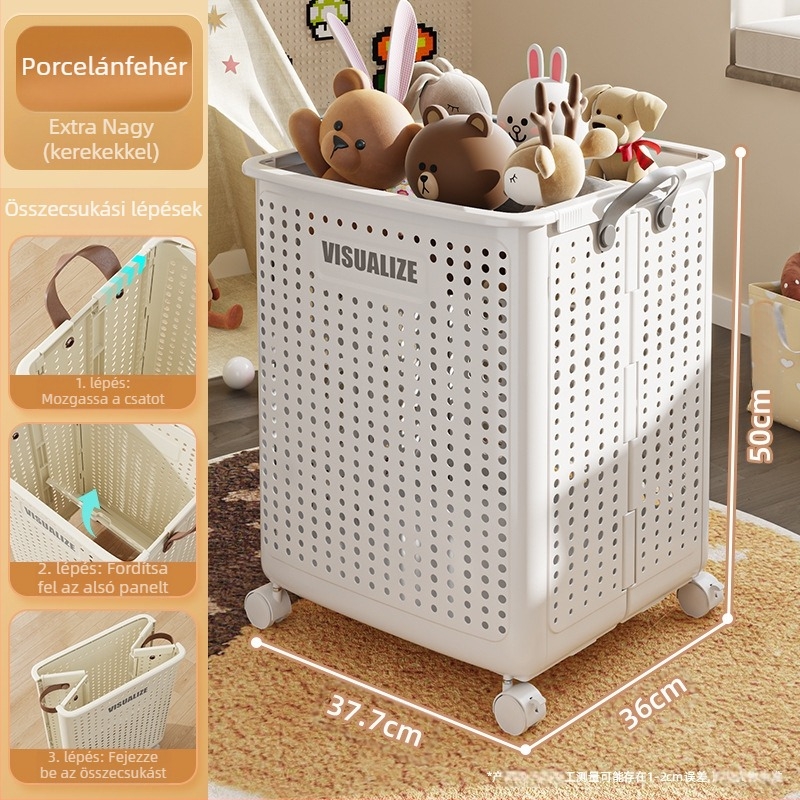 Műanyag szennyes kosár, összecsukható és kerekekkel (MM-8585)