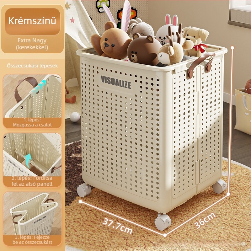 Műanyag szennyes kosár, összecsukható és kerekekkel (MM-8585)