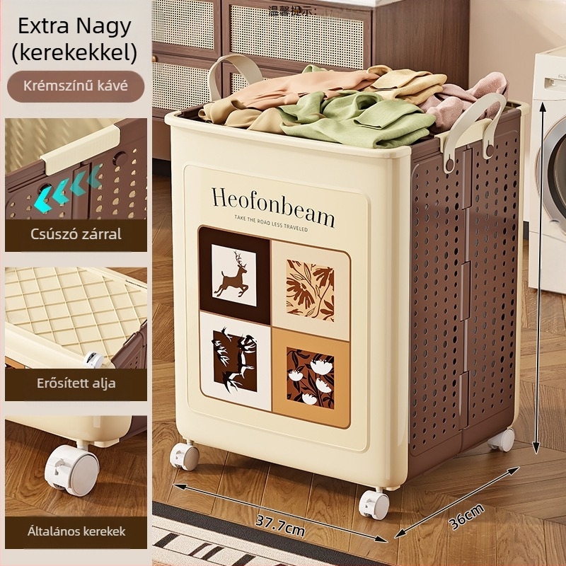 Műanyag szennyes kosár, összecsukható és kerekekkel (MM-8585)