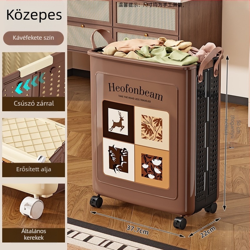 Műanyag szennyes kosár, összecsukható és kerekekkel (MM-8585)