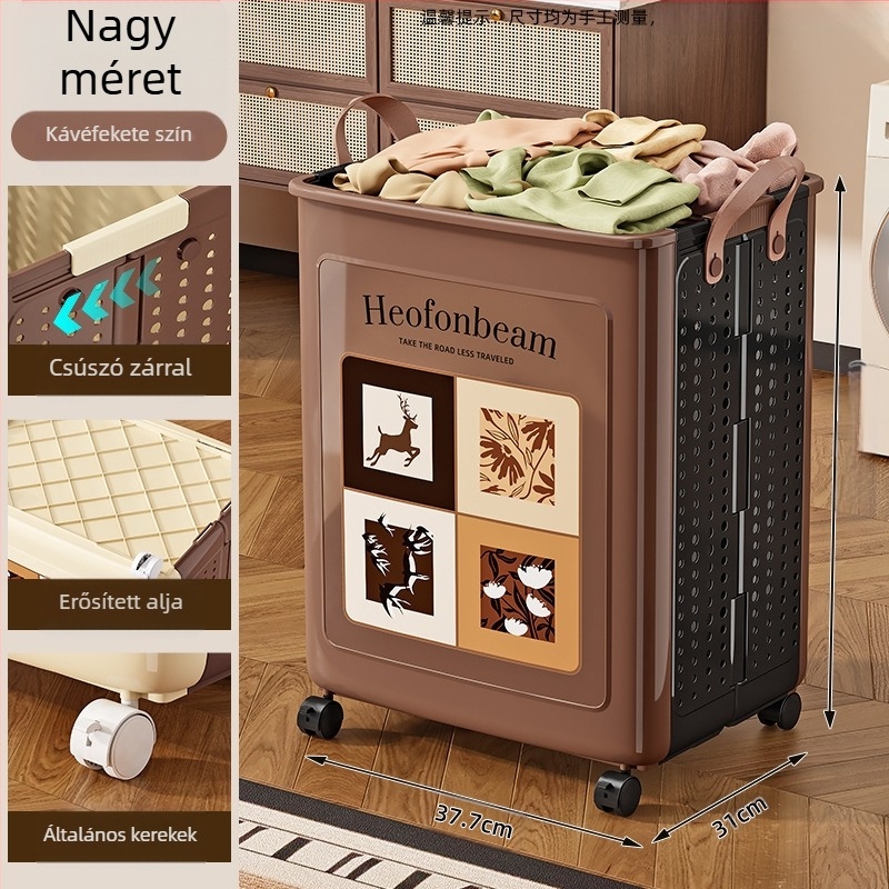 Műanyag szennyes kosár, összecsukható és kerekekkel (MM-8585)