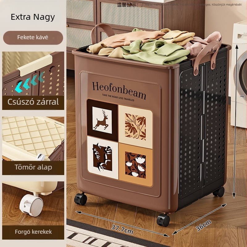 Műanyag szennyes kosár, összecsukható és kerekekkel (MM-8585)