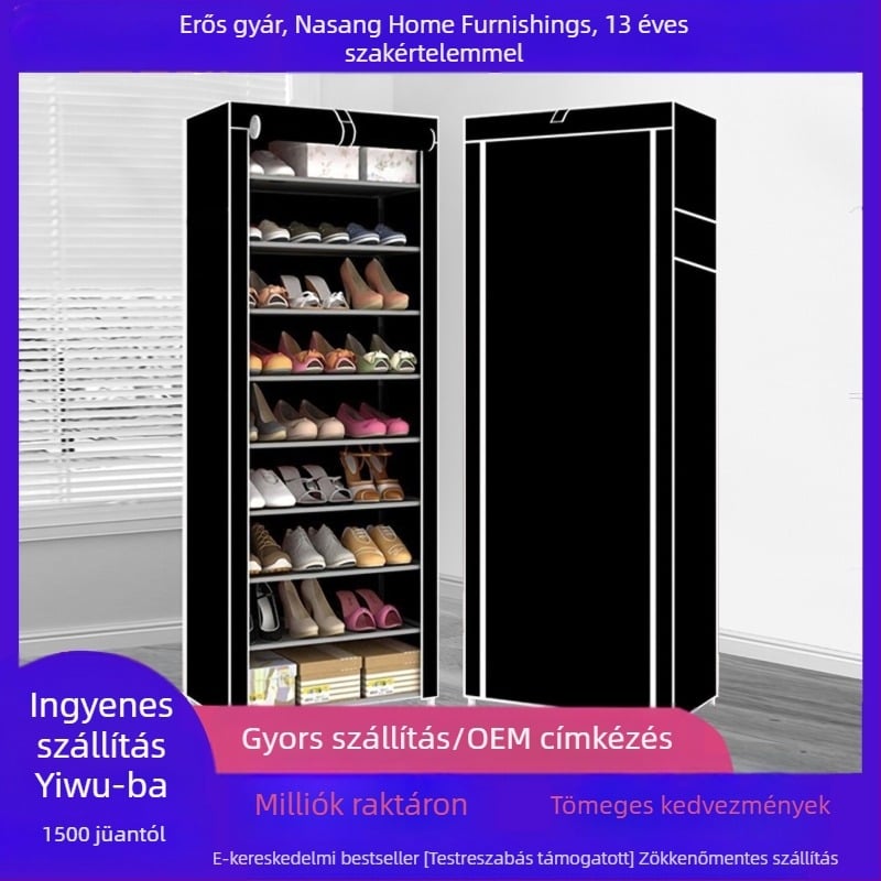 Egyszerű cipősszekrény porvédett tárolóval, több rétegű, nagy kapacitású, diákotthonokba és előszobába ideális, minimalistikus otthoni modell.