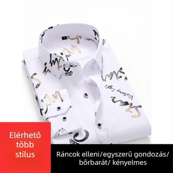 Férfi ing - Poliészter keverék, gyors száradás, vasalásmentes, jacquard virágos mintázat, rövid ujjú