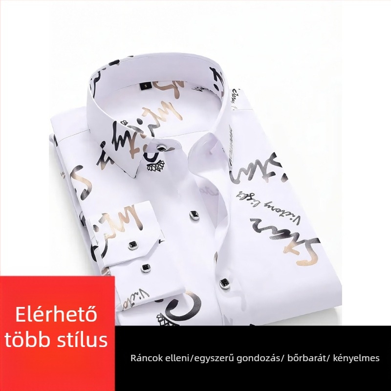 Férfi ing - Poliészter keverék, gyors száradás, vasalásmentes, jacquard virágos mintázat, rövid ujjú