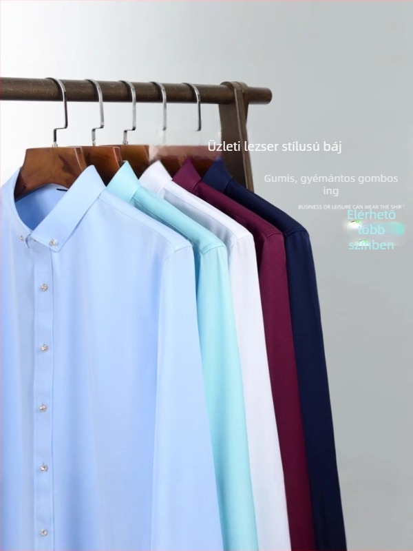 Férfi ing – slim-fit, négyzetes gallér, hosszú ujjú, fonalas festésű, poliészter-keverék anyag