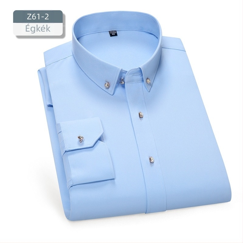 Férfi ing – slim-fit, négyzetes gallér, hosszú ujjú, fonalas festésű, poliészter-keverék anyag