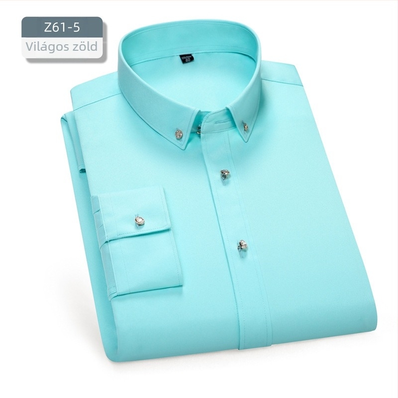 Férfi ing – slim-fit, négyzetes gallér, hosszú ujjú, fonalas festésű, poliészter-keverék anyag