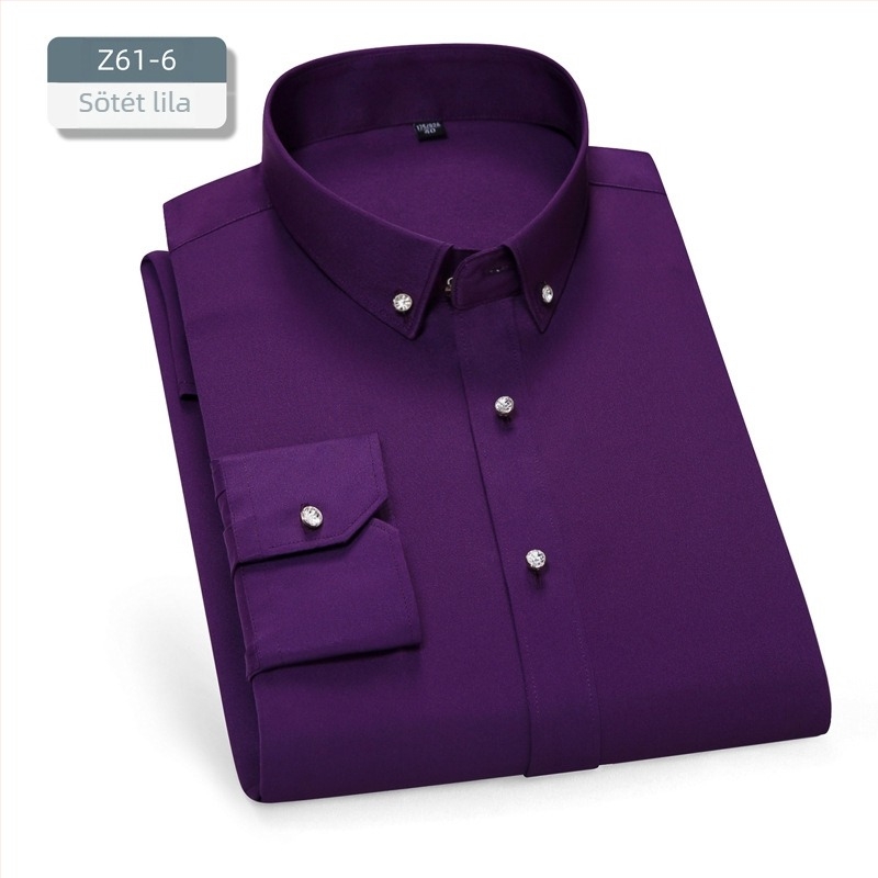 Férfi ing – slim-fit, négyzetes gallér, hosszú ujjú, fonalas festésű, poliészter-keverék anyag