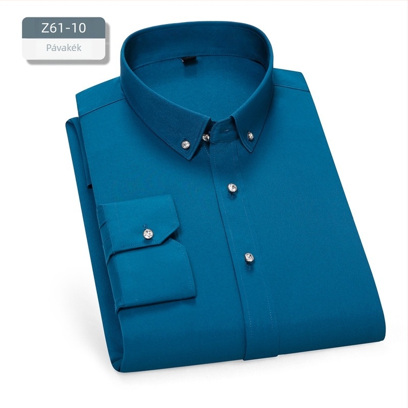 Férfi ing – slim-fit, négyzetes gallér, hosszú ujjú, fonalas festésű, poliészter-keverék anyag