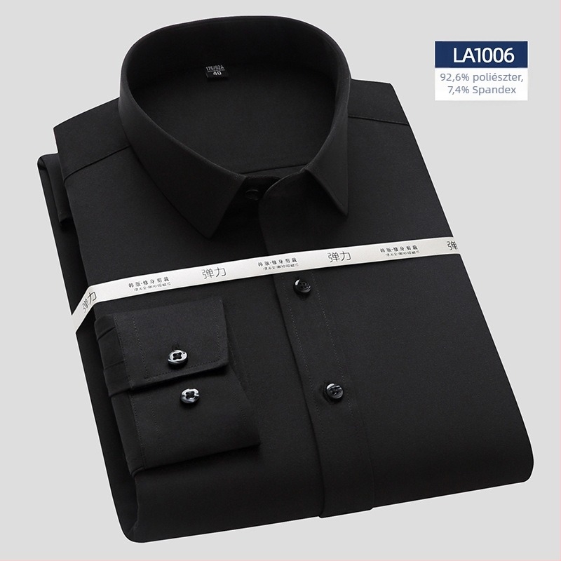 Bambusz rostból készült ing, karcsú fazon, négyzet alakú gallér, hosszú ujj, nem vasalható