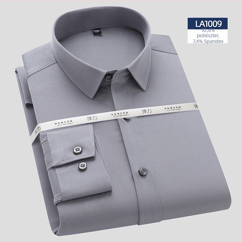 Bambusz rostból készült ing, karcsú fazon, négyzet alakú gallér, hosszú ujj, nem vasalható