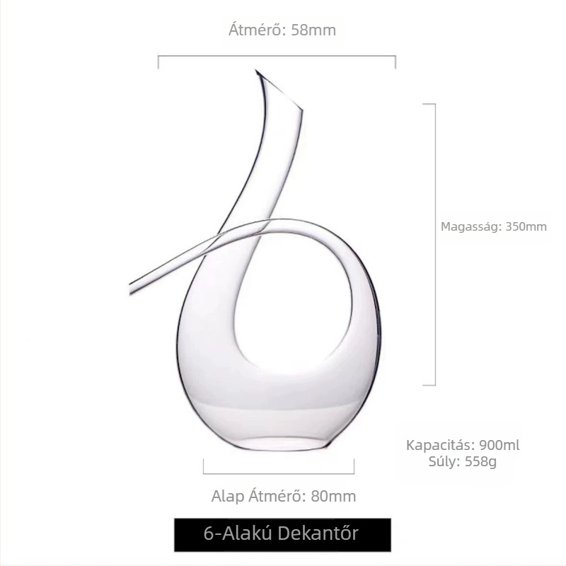 Üvegből készült kristály U- alakú decanter, európai stílus, egyszerű design, kapacitás 1000 ml+