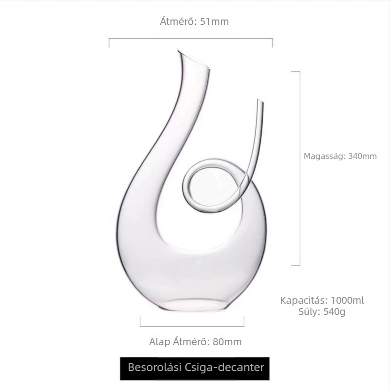 Üvegből készült kristály U- alakú decanter, európai stílus, egyszerű design, kapacitás 1000 ml+
