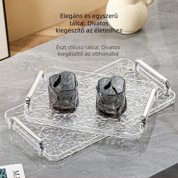Akril kétfogantyús négyszögletes tálca, modern minimalista stílus, testreszabható, otthoni és szállodai használatra, mikrohullámú sütőben nem használható