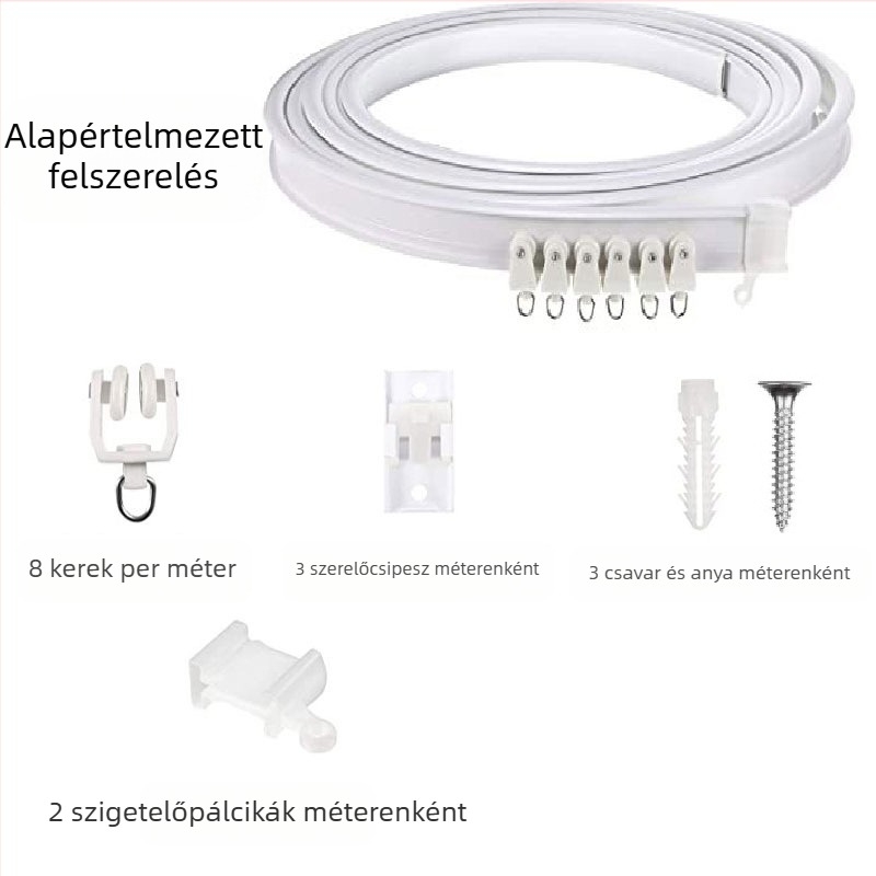 Bixiao függöny sín – U‑alakú hajlított sín; külső műanyag, belső acél; modern minimalist stílus; nem testreszabható; nincs licencelt magánmárka