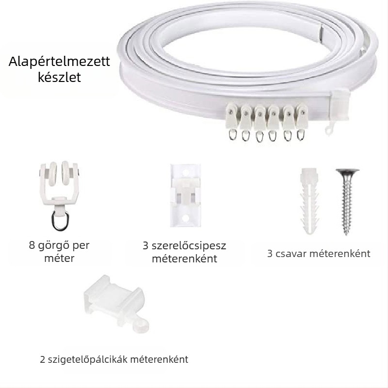 Bixiao függöny sín – U‑alakú hajlított sín; külső műanyag, belső acél; modern minimalist stílus; nem testreszabható; nincs licencelt magánmárka