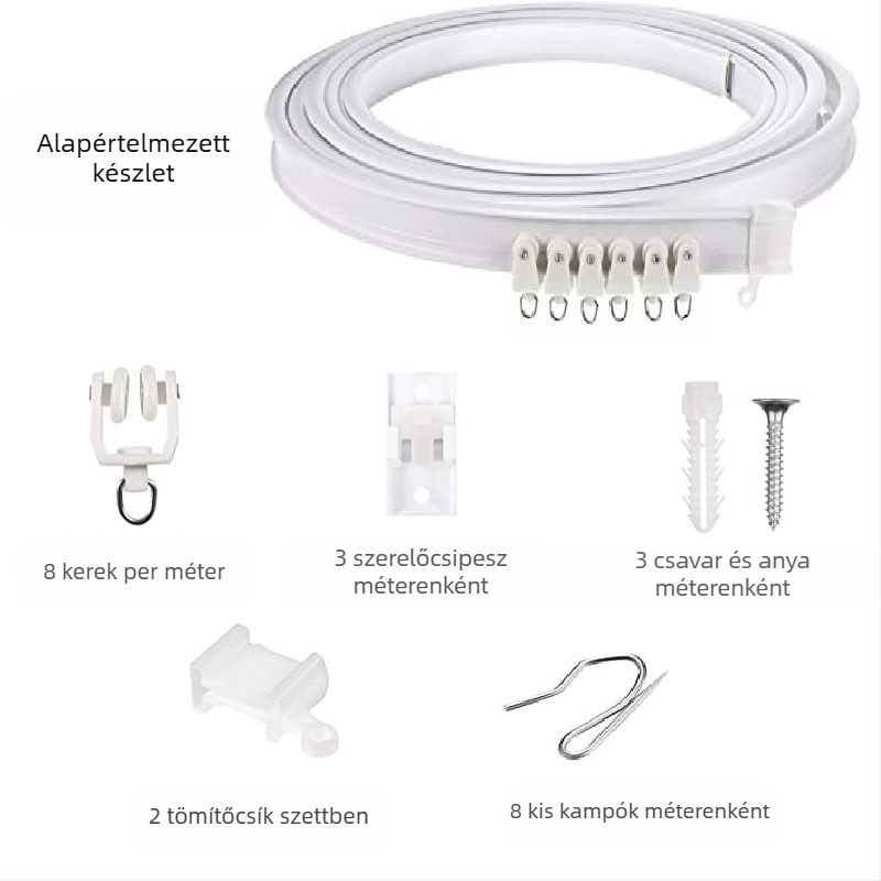 Bixiao függöny sín – U‑alakú hajlított sín; külső műanyag, belső acél; modern minimalist stílus; nem testreszabható; nincs licencelt magánmárka