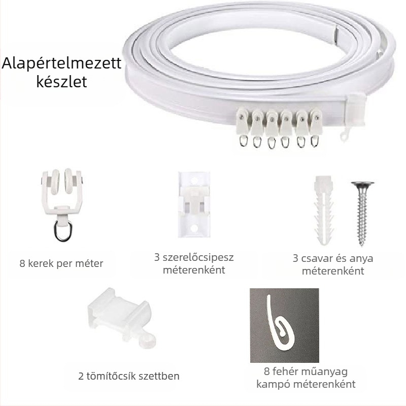 Bixiao függöny sín – U‑alakú hajlított sín; külső műanyag, belső acél; modern minimalist stílus; nem testreszabható; nincs licencelt magánmárka