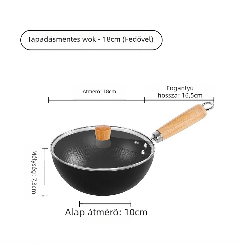 Kovácsoltvas wok, egységes aljzattal, 8 cm mélység, üvegfedővel