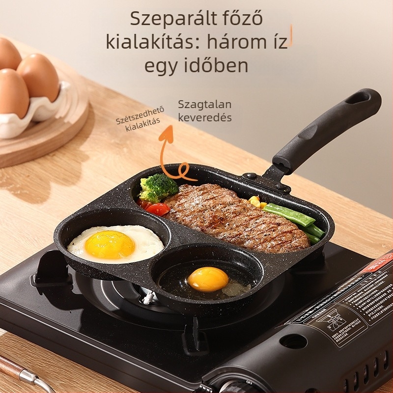 Tapadásmentes serpenyő gyógyító kőből, szív alakú tojásokhoz, mini négylyukas serpenyő, sík aljzat (Modell: 01; Anyag: gyógyító kő; Mélység: 3,5 cm)