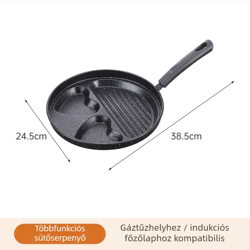 Tapadásmentes serpenyő gyógyító kőből, szív alakú tojásokhoz, mini négylyukas serpenyő, sík aljzat (Modell: 01; Anyag: gyógyító kő; Mélység: 3,5 cm)