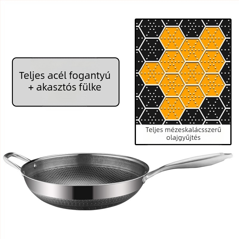 Rozsdamentes acél wok tapadásmentes bevonattal, mély aljzattal, 1 kg, univerzális tűzhelyhez kompatibilis, modern minimalist stílus