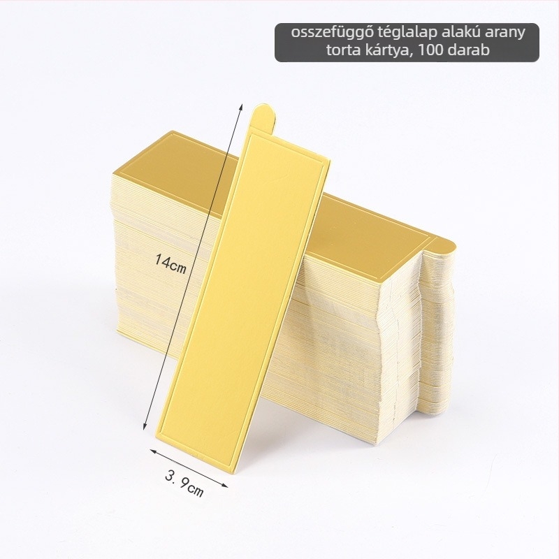 Háromszög alakú mousse alap tálca süteményekhez, élelmiszer-minőségű fehér kartonpapír, 350 g/m², arany bevonat, sütőpapír, modern minimalista stílus.