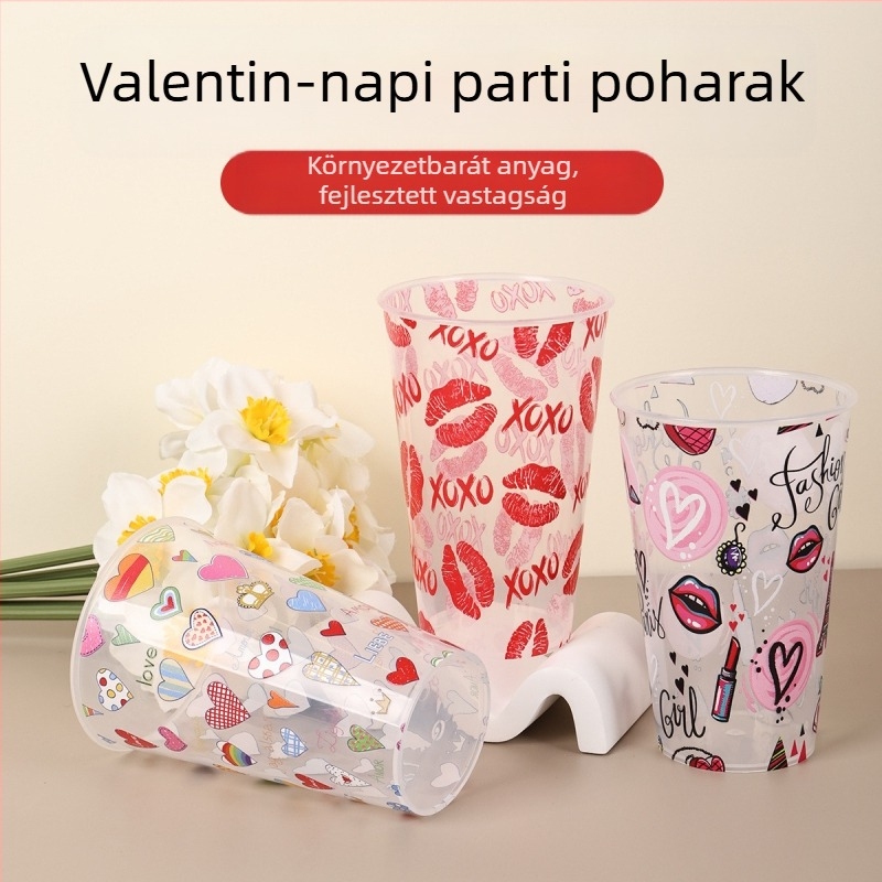 PP anyagú ünnepi vacsora pohár, hengeres alakú, 360 ml kapacitás, fesztivál mintázat, Zeno márka