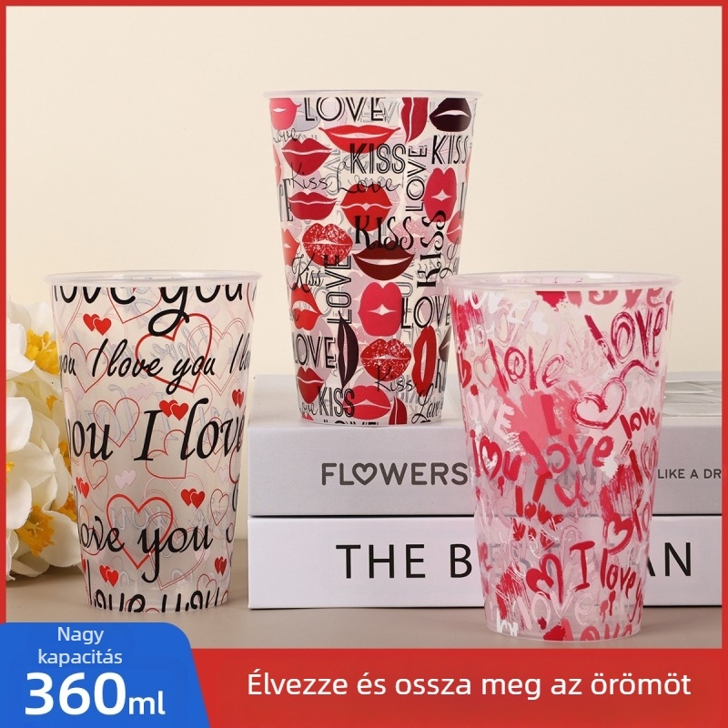 PP anyagú ünnepi vacsora pohár, hengeres alakú, 360 ml kapacitás, fesztivál mintázat, Zeno márka