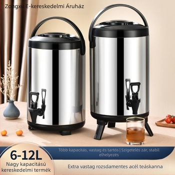 Rozsdamentes acélból készült kettős falú szigetelt tej-tea vödör, kapacitás 6-12 L