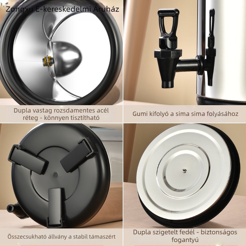 Rozsdamentes acélból készült kettős falú szigetelt tej-tea vödör, kapacitás 6-12 L