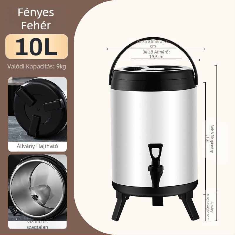 Rozsdamentes acélból készült kettős falú szigetelt tej-tea vödör, kapacitás 6-12 L