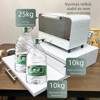 Konyhai kihúzható tálcás mikrosütő állvány — asztali sütőhöz, teleszkópos tolómechanizmus, egyszerű és modern dizájn (Anyag: szénacél; Modell: mikrohullámú sütőfiók panel; Feldolgozás: a rajzok szerint testreszabott)