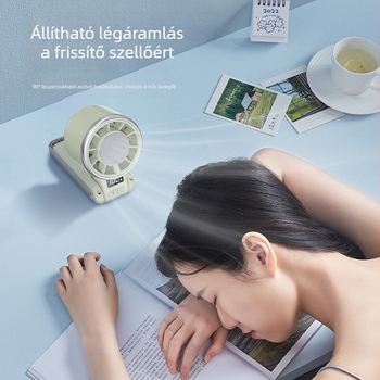 Nyakba akasztható kézi ventilátor, USB-töltésű, mini, összecsukható, digitális kijelzővel, szénkefe nélküli motorral, beépített akkumulátor 4000–6000 mAh, 6 lapátok