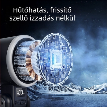 Nyakba akasztható kézi ventilátor, USB-töltésű, mini, összecsukható, digitális kijelzővel, szénkefe nélküli motorral, beépített akkumulátor 4000–6000 mAh, 6 lapátok