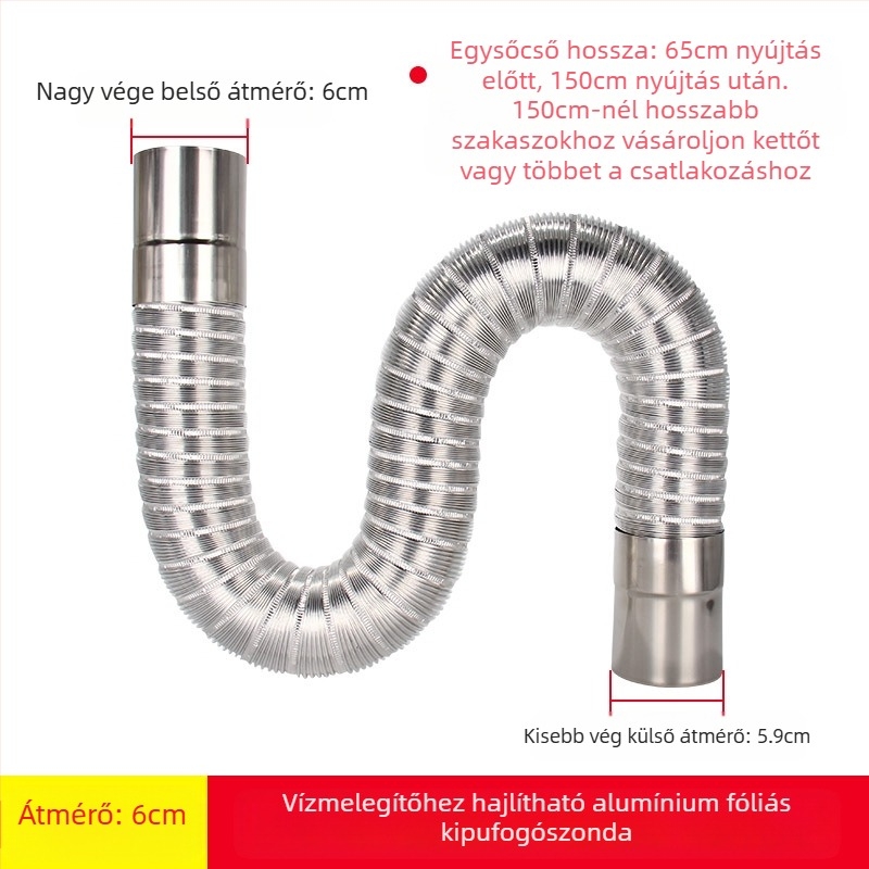 Gáz vízmelegítő kipufogócső, rozsdamentes acélból készült cső alumíniumfóliával, kihúzható tömlő, modell Y-RSQ-LBDT-60, márka Conjoranco