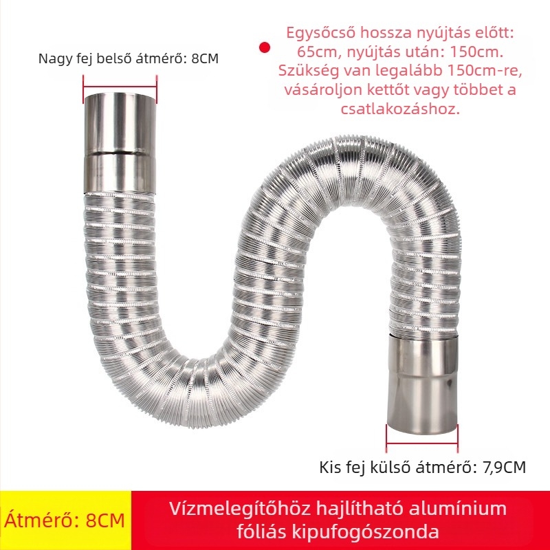 Gáz vízmelegítő kipufogócső, rozsdamentes acélból készült cső alumíniumfóliával, kihúzható tömlő, modell Y-RSQ-LBDT-60, márka Conjoranco