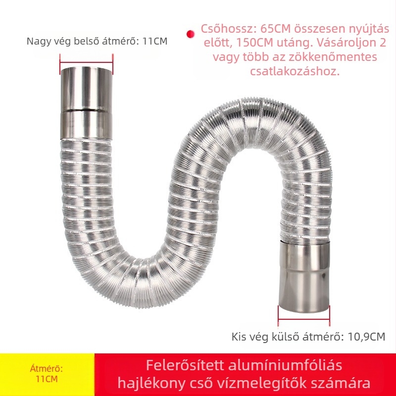 Gáz vízmelegítő kipufogócső, rozsdamentes acélból készült cső alumíniumfóliával, kihúzható tömlő, modell Y-RSQ-LBDT-60, márka Conjoranco