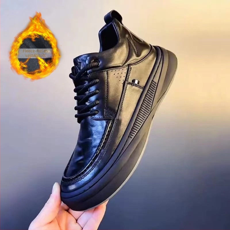 Férfi bőrcipő tehénbőrből, belső bőrrel, gumi talppal, fűzőzárás, alacsony bokamagasság, kerek orrú