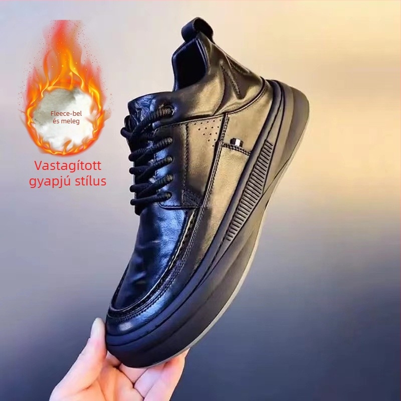 Férfi bőrcipő tehénbőrből, belső bőrrel, gumi talppal, fűzőzárás, alacsony bokamagasság, kerek orrú