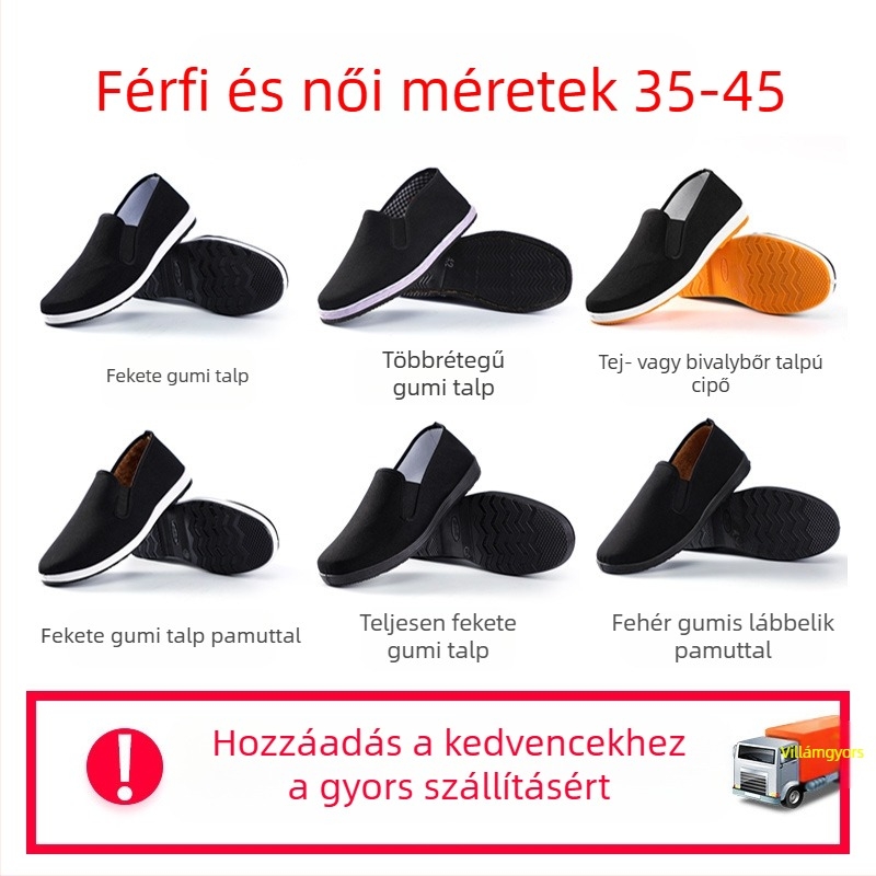 Uniszex munkacipő, légáteresztő, kerek orr, vászon felsőrész, gumi talp