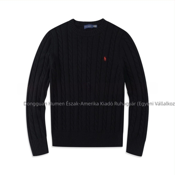 Körkivágású pulóver, vastag gyapjú, gyapjú-pamut keverék, hímzett, hosszú ujjú