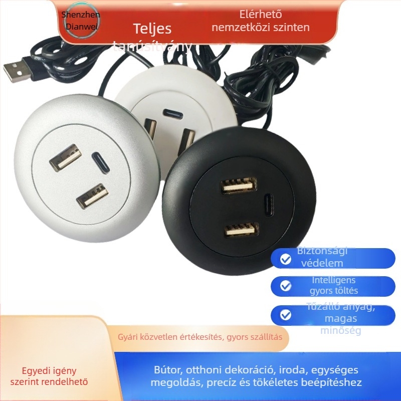 Dianpudun beépített asztali USB töltőaljzat 5V/12V DC kimenettel