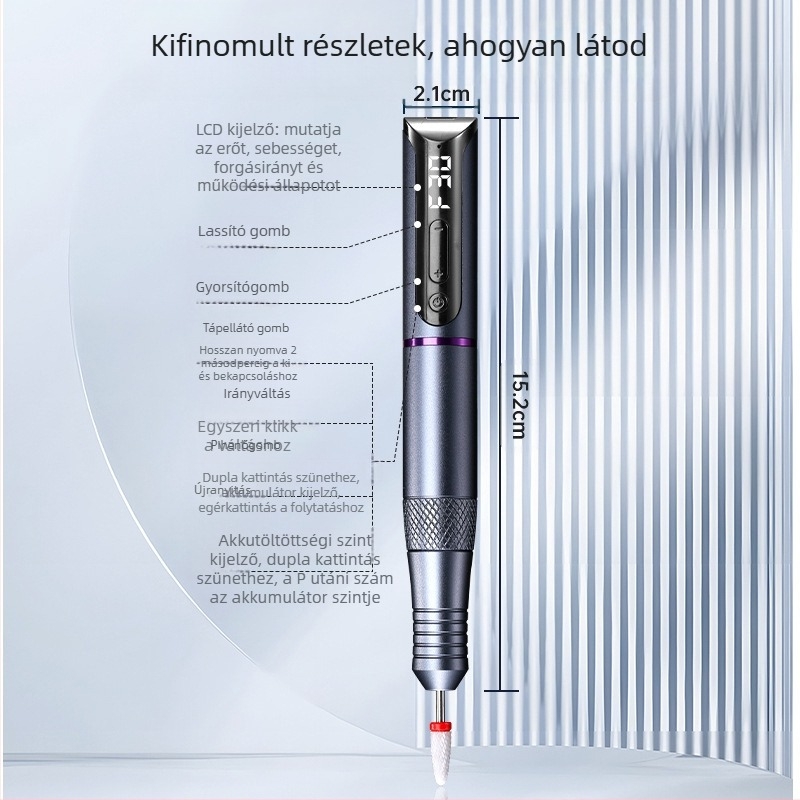 Hordozható körömcsiszoló toll – hosszú élettartamú manikűr eszköz, DF115, Duofu, Shenzhen eredetű, hazai márka, nem importált