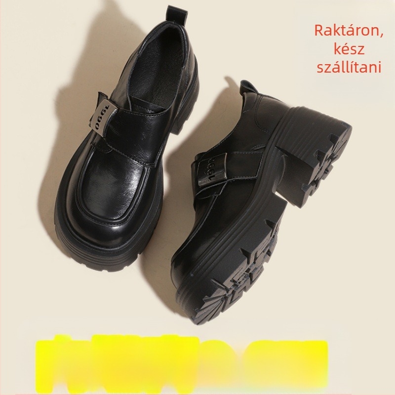 Női loaferek, kerek orr, felső rész: szuper rost, Velcro zárás, 6-8 cm magas vastag sarok