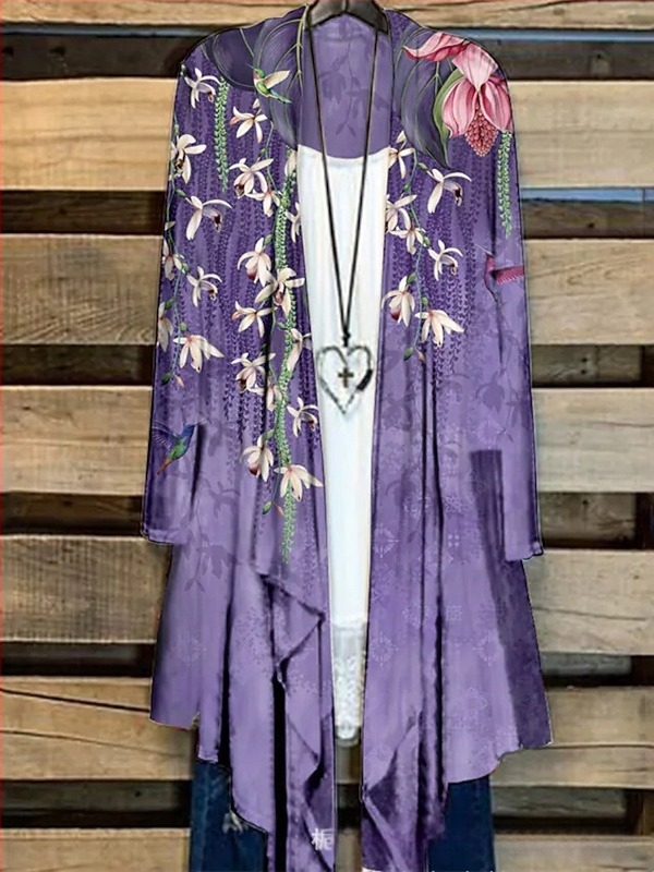 Női hosszú ujjú nyomtatott ing, hosszított fazon, szőrme gallérral, poliészter