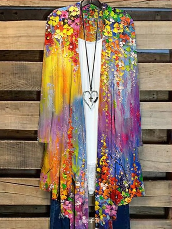 Női hosszú ujjú nyomtatott ing, hosszított fazon, szőrme gallérral, poliészter