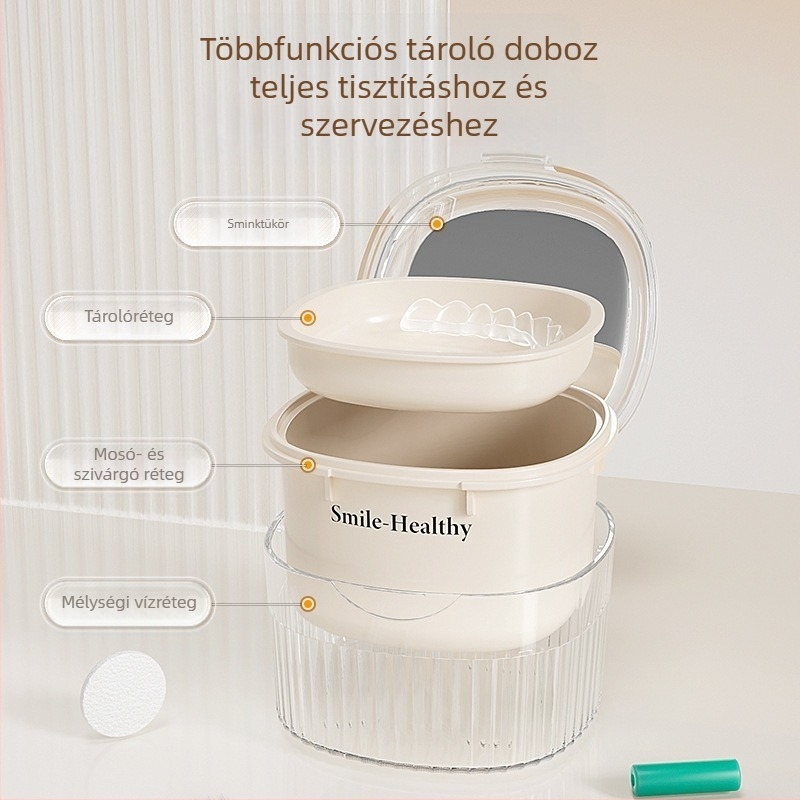 Fogászati tisztító és áztató doboz, 1 L, PP műanyag, átlátszó zárt dizájn, többfunkciós