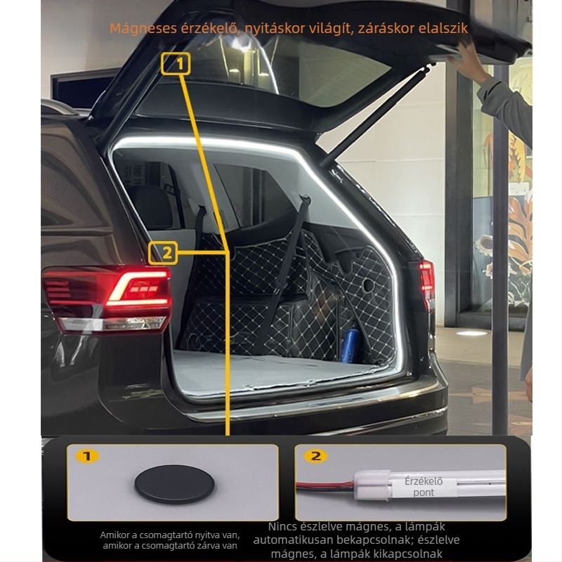 Mágneses LED-szalag az autó csomagtartójához, automatikus érzékelővel, belső világítás, univerzális